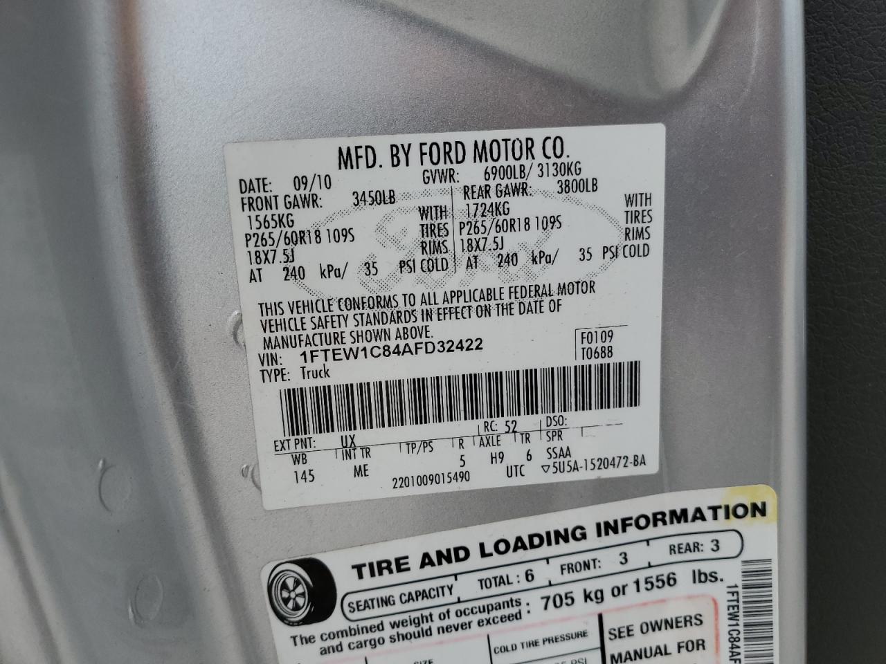 1FTEW1C84AFD32422 2010 Ford F150 Supercrew