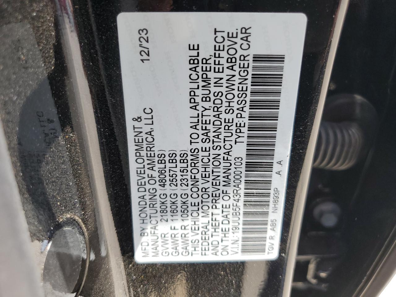 19UUB5F43RA000103 2024 Acura Tlx Technology