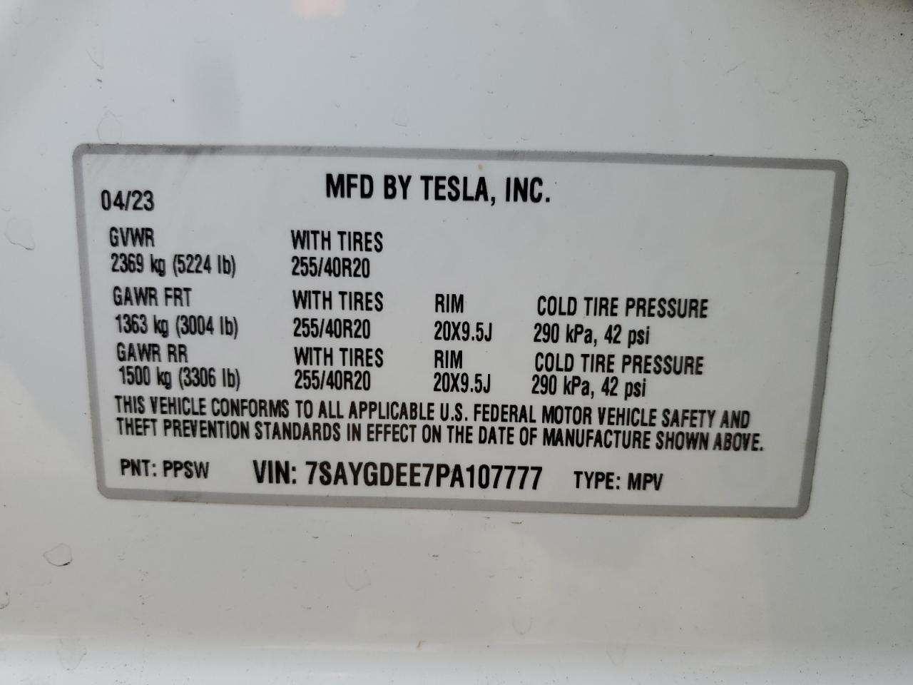 7SAYGDEE7PA107777 2023 Tesla Model Y