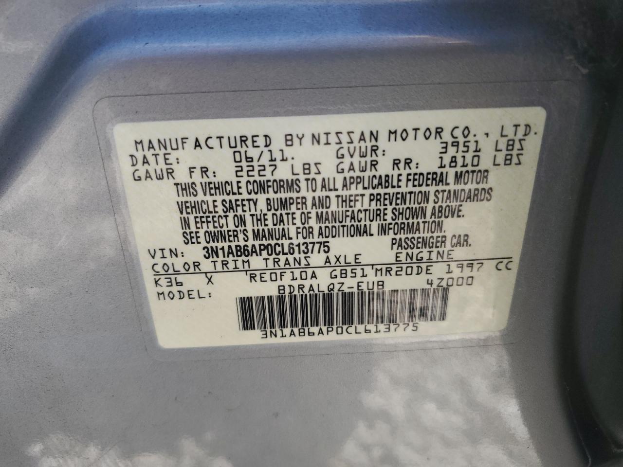 3N1AB6AP0CL613775 2012 Nissan Sentra 2.0