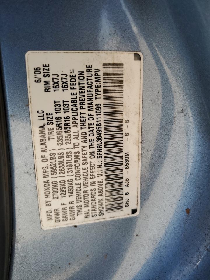 5FNRL38496B111096 2006 Honda Odyssey Ex