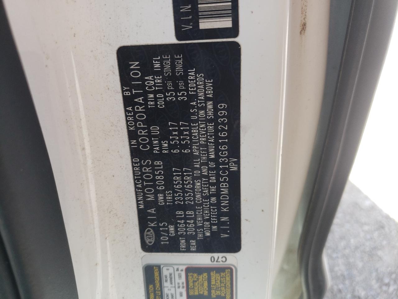 KNDMB5C13G6162399 2016 Kia Sedona Lx