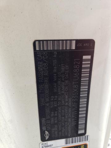 2008 Mini Cooper VIN: WMWMF335X8TU68821 Lot: 62268724