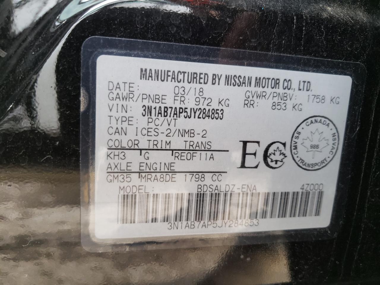 3N1AB7AP5JY284853 2018 Nissan Sentra S