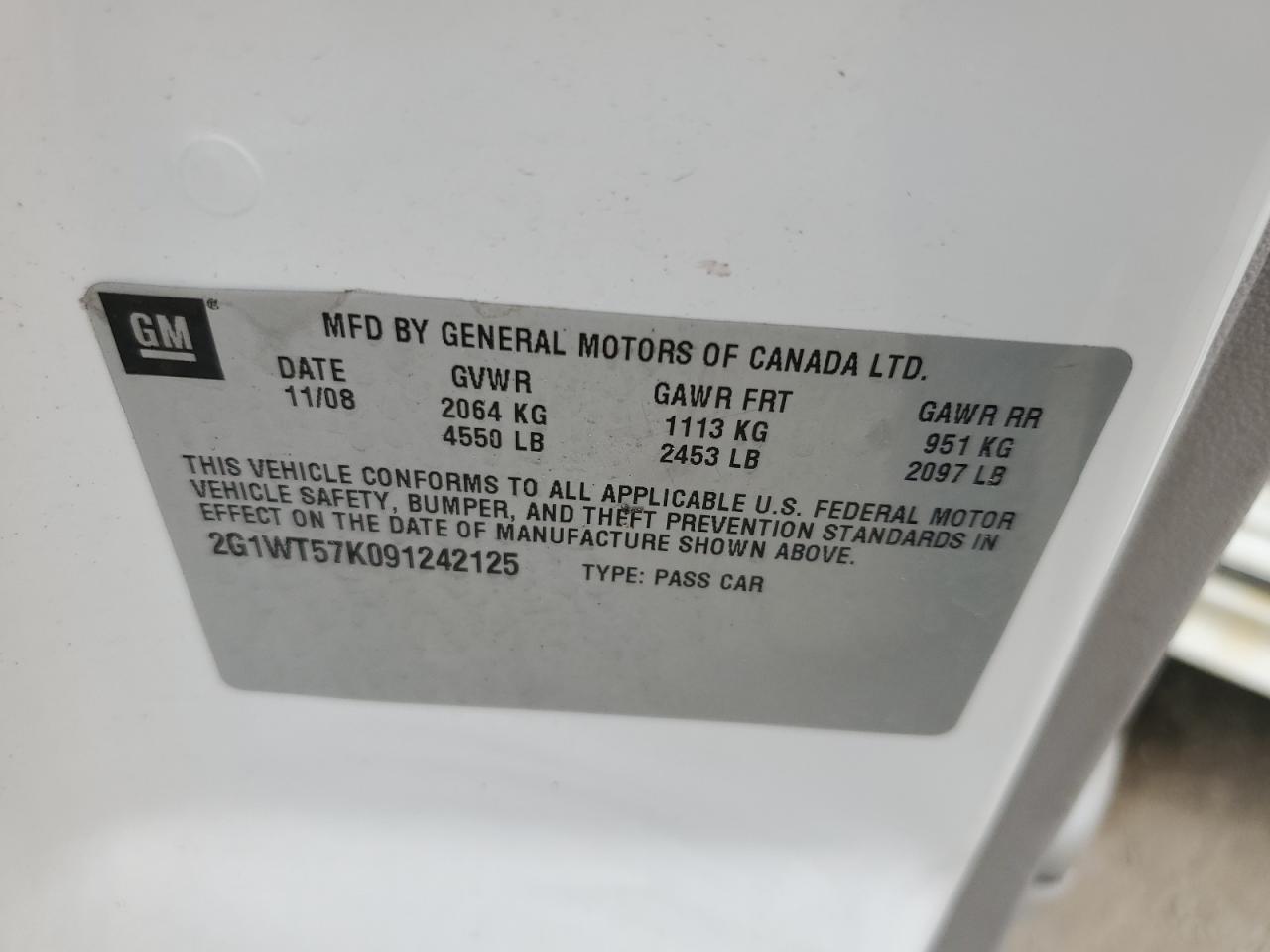 2G1WT57K091242125 2009 Chevrolet Impala 1Lt