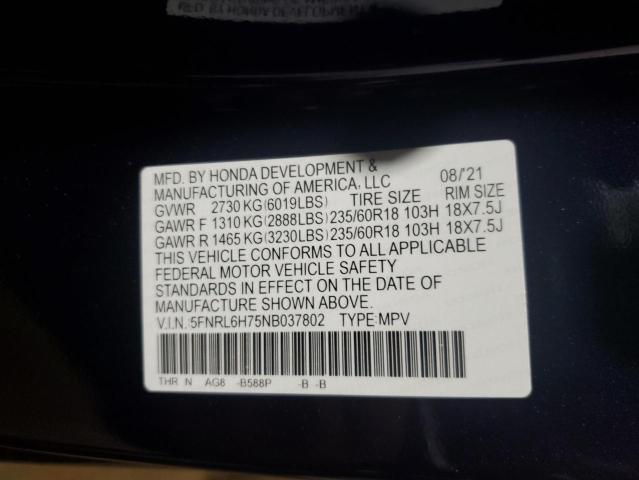 2022 Honda Odyssey Exl VIN: 5FNRL6H75NB037802 Lot: 61594164