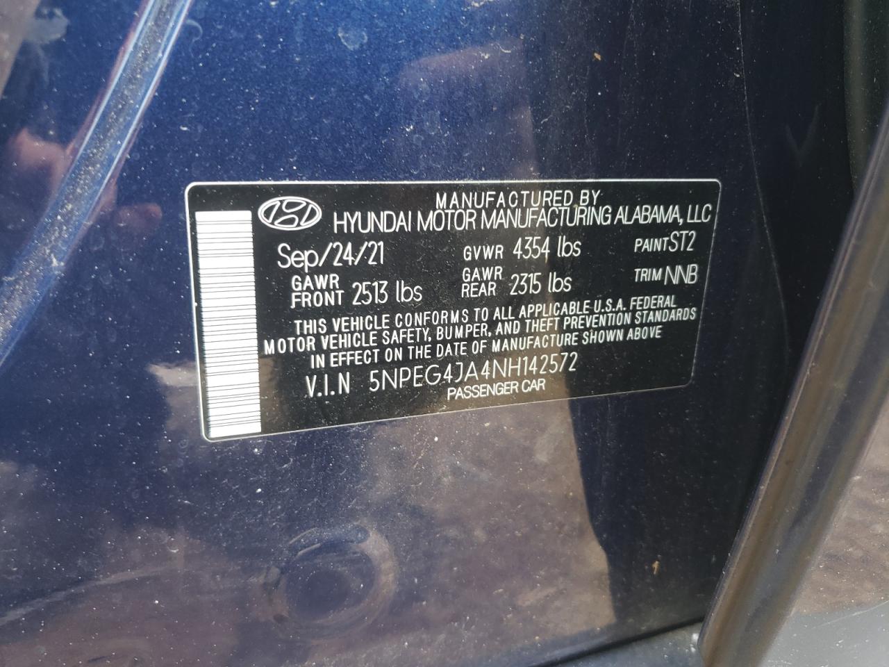 5NPEG4JA4NH142572 2022 Hyundai Sonata Se