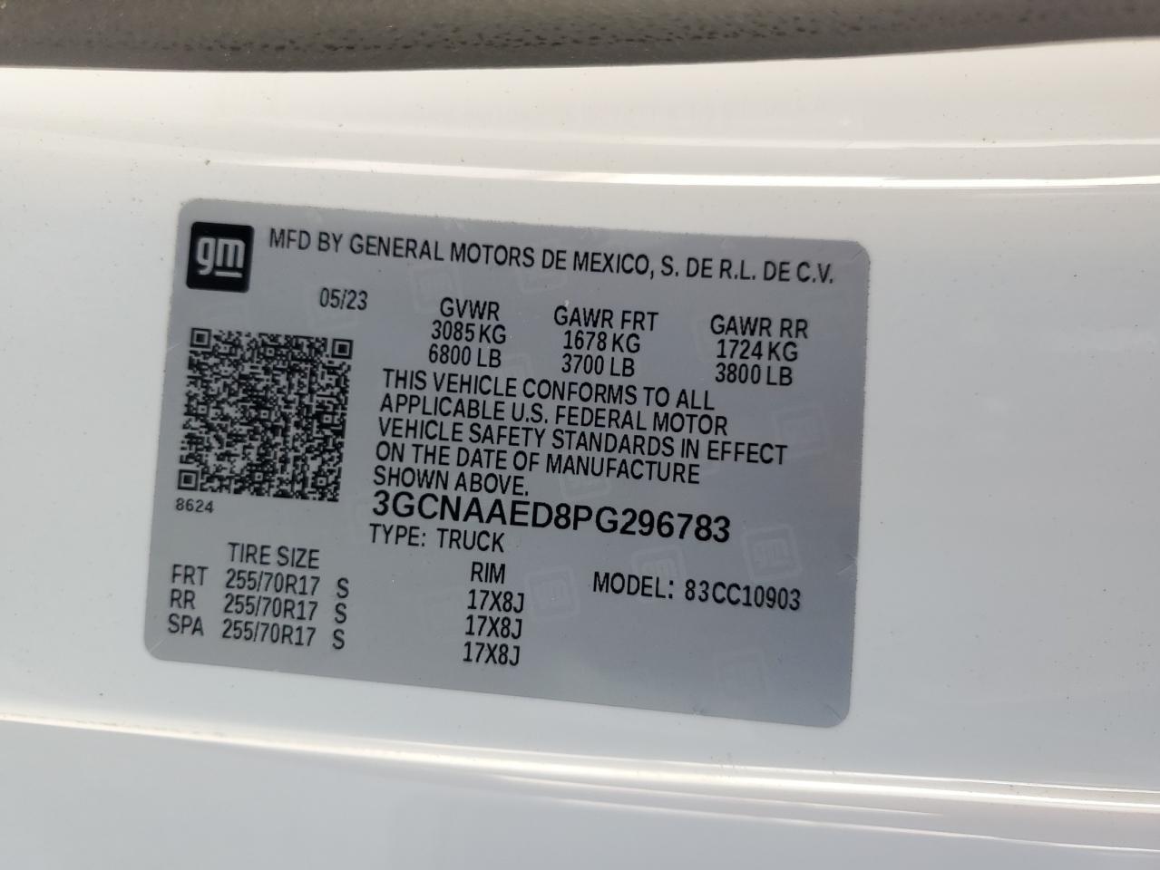 3GCNAAED8PG296783 CHEVROLET ALL Models 2023