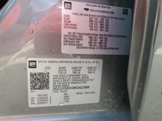 2021 CHEVROLET SILVERADO - 3GCUYEED3MG421988