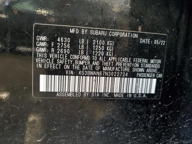 2022 Subaru Legacy Limited VIN: 4S3BWAN67N3022724 Lot: 62001754