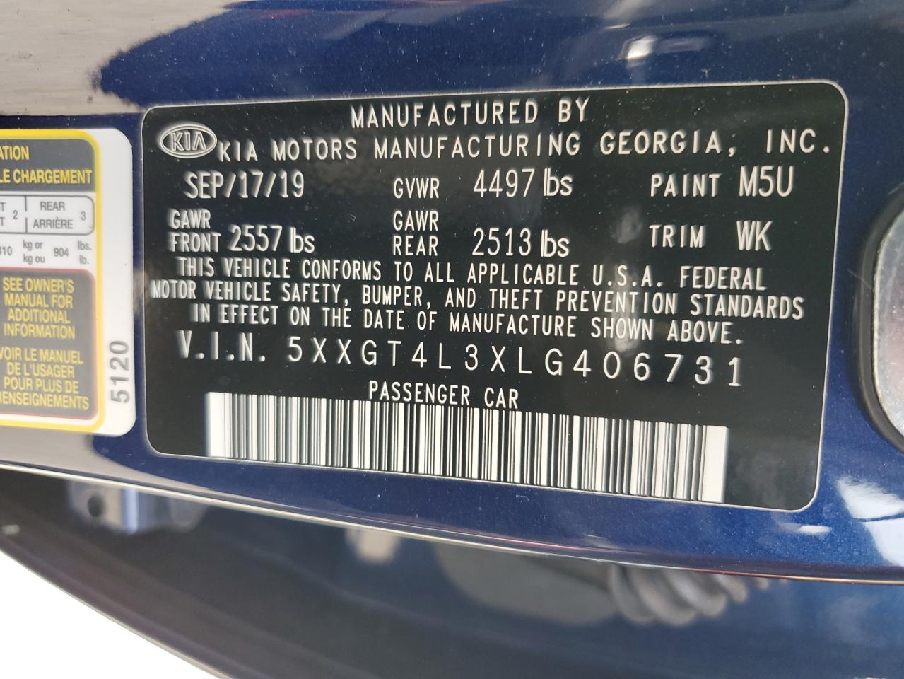 5XXGT4L3XLG406731 2020 Kia Optima Lx