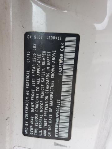 2015 Volkswagen Eos Komfort VIN: WVWBW8AH7FV004827 Lot: 61822444