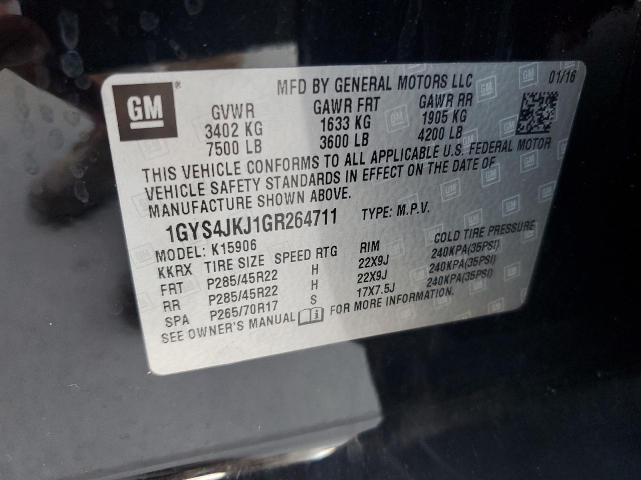 1GYS4JKJ1GR264711 2016 Cadillac Escalade Esv Premium