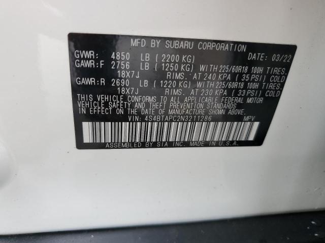 2022 SUBARU OUTBACK TO - 4S4BTAPC2N3211286