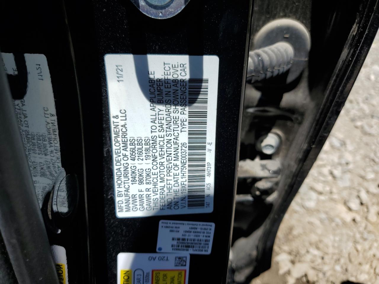 19XFL1H75NE003726 2022 Honda Civic Exl 19XFL1H75NE003726 2022 Honda Civic Exl