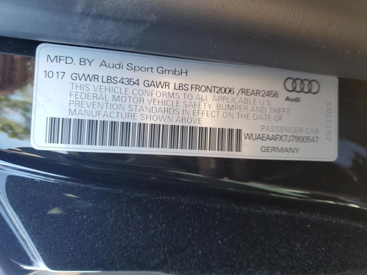 WUAEAAFX7J7900547 2018 Audi R8 5.2 Quattro