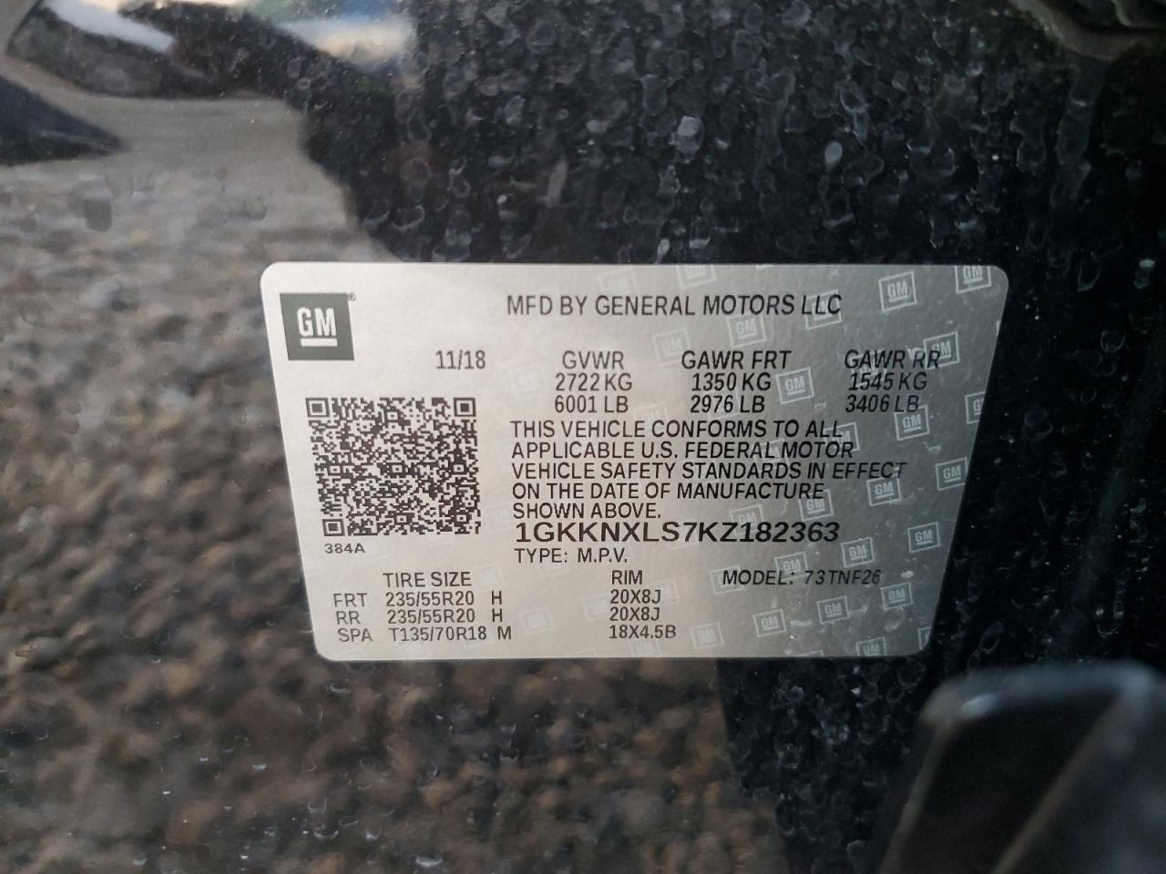 1GKKNXLS7KZ182363 2019 GMC Acadia Denali