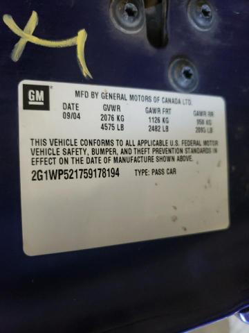 2005 Chevrolet Impala Ss VIN: 2G1WP521759178194 Lot: 61856054