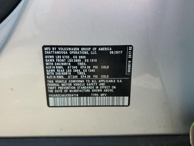 2018 Volkswagen Atlas S VIN: 1V2AR2CA8JC524716 Lot: 62460544