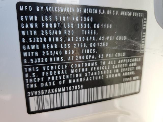 2021 Volkswagen Tiguan Se VIN: 3VV3B7AX6MM107859 Lot: 61649354