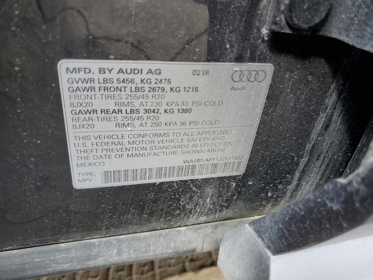 WA1BNAFY1J2137302 2018 Audi Q5 Premium Plus