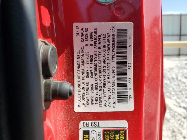 2012 Honda Civic Si VIN: 2HGFG4A52CH703415 Lot: 58350864