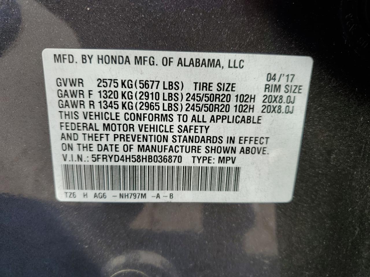 5FRYD4H58HB036870 2017 Acura Mdx Technology