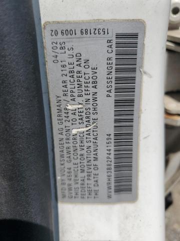 2002 Volkswagen Passat Glx VIN: WVWRH63B82P441594 Lot: 62005534