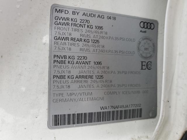 2018 Audi A4 Allroad Premium VIN: WA17NAF49JA177202 Lot: 62420854
