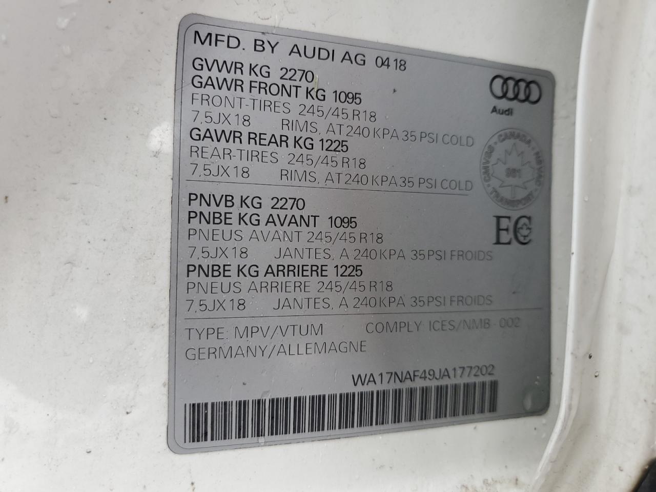 WA17NAF49JA177202 2018 Audi A4 Allroad Premium