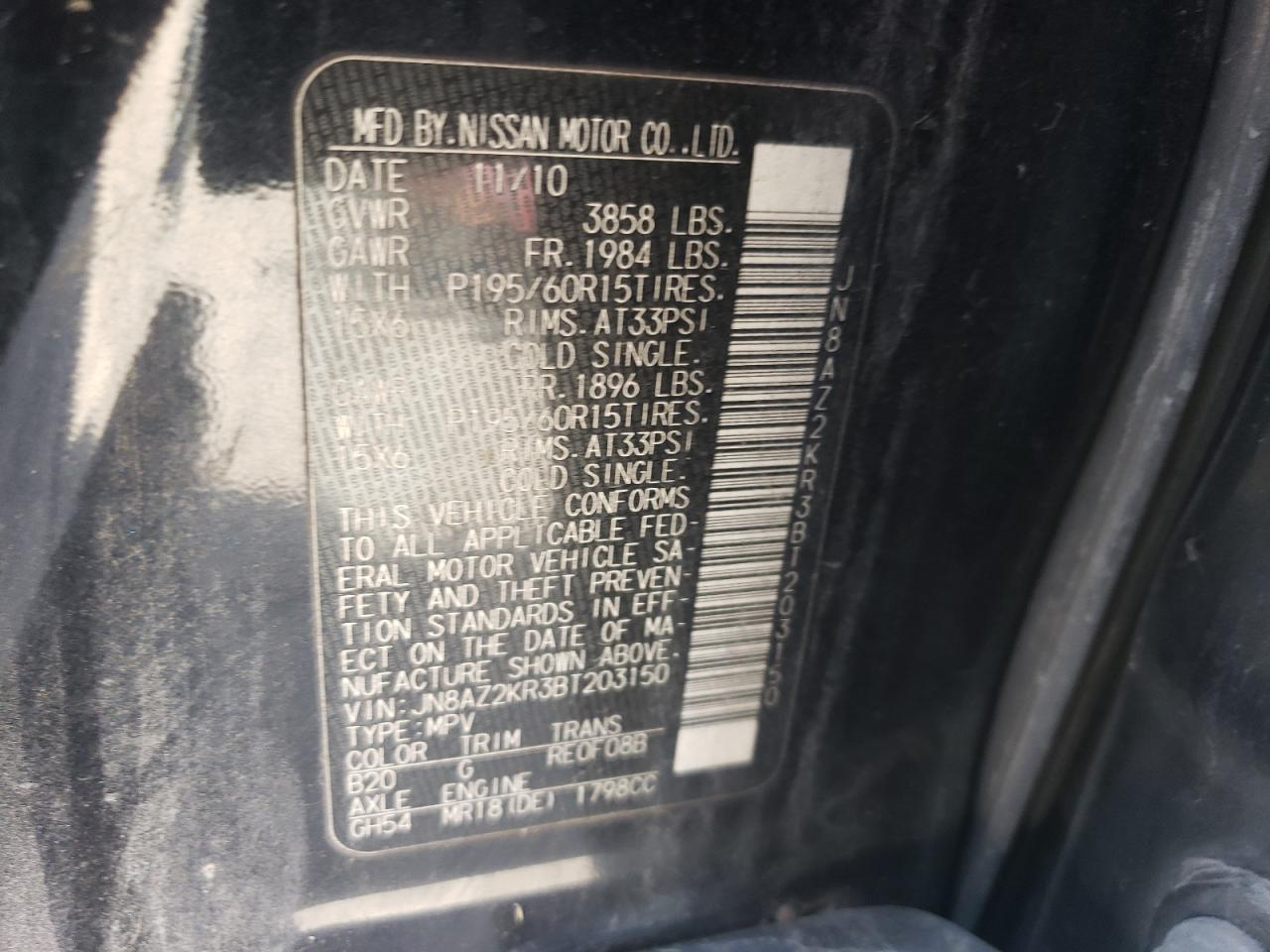 JN8AZ2KR3BT203150 2011 Nissan Cube Base