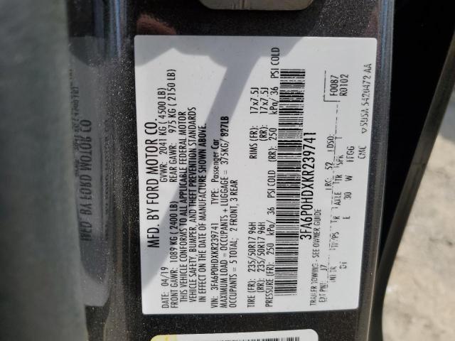 2019 Ford Fusion Se VIN: 3FA6P0HDXKR239741 Lot: 62224034