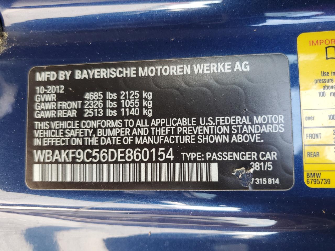 2013 BMW 335 Xi vin: WBAKF9C56DE860154