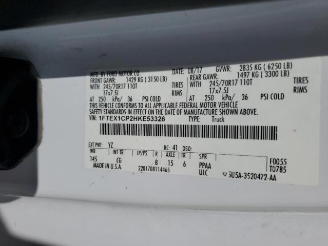 2017 Ford F150 Super Cab VIN: 1FTEX1CP2HKE53326 Lot: 61720344