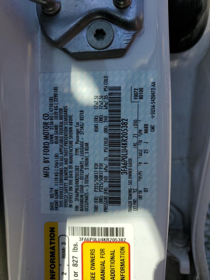 3FA6P0LU4KR205382 2019 Ford Fusion Se