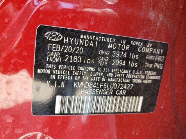 VIN KMHD84LF6LU072427 2020 Hyundai Elantra, Sel no.12