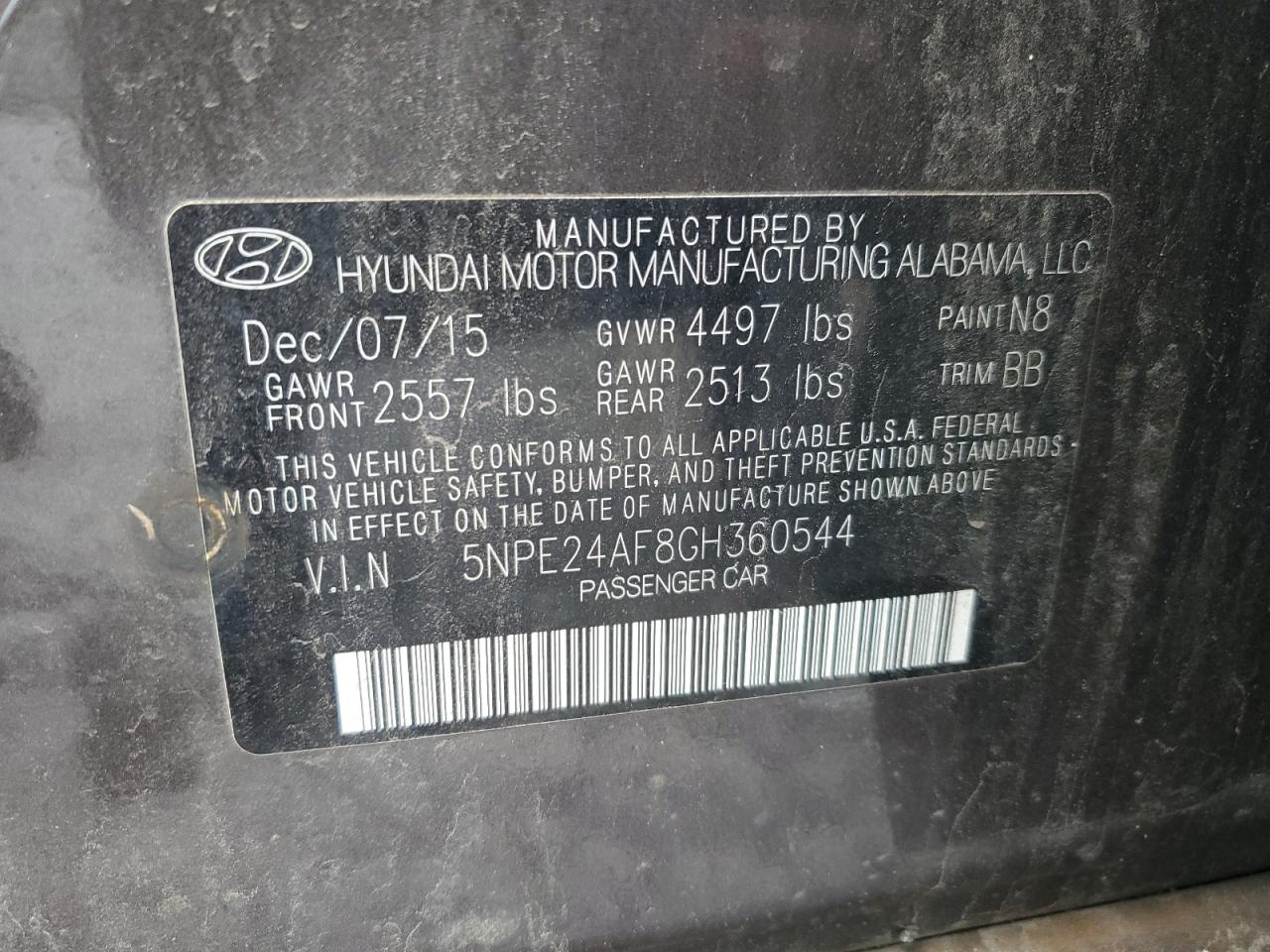 5NPE24AF8GH360544 2016 Hyundai Sonata Se