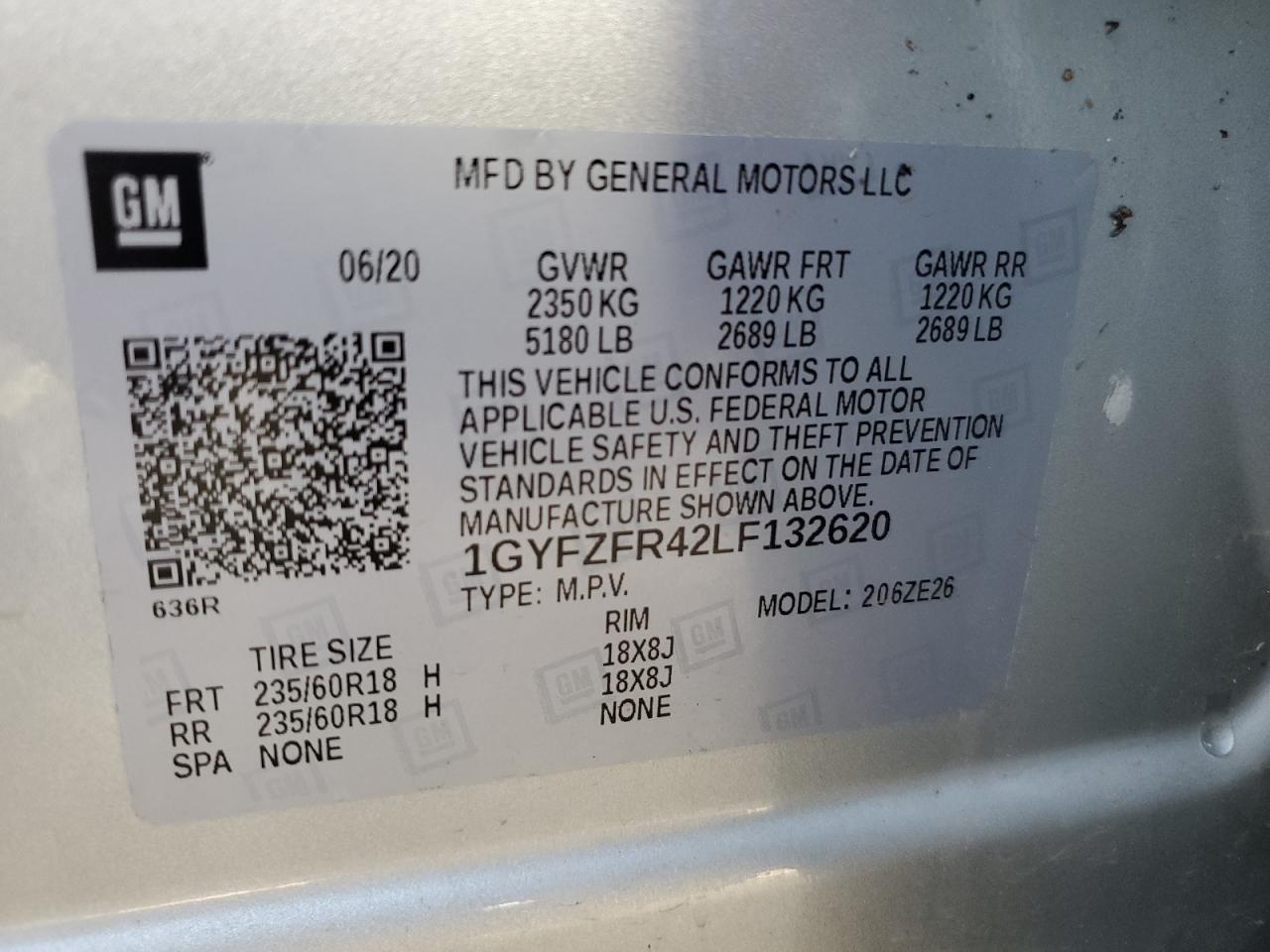 1GYFZFR42LF132620 2020 Cadillac Xt4 Sport