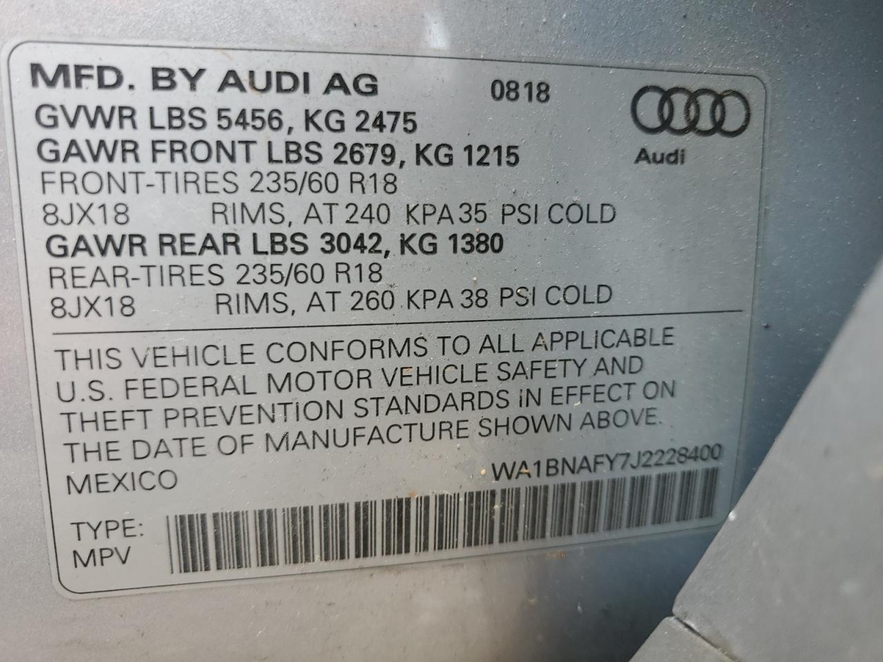 WA1BNAFY7J2228400 2018 Audi Q5 Premium Plus