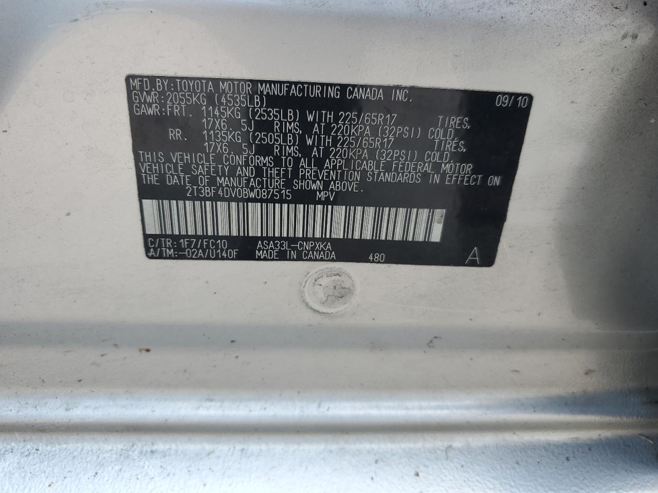 2T3BF4DV0BW087515 2011 Toyota Rav4
