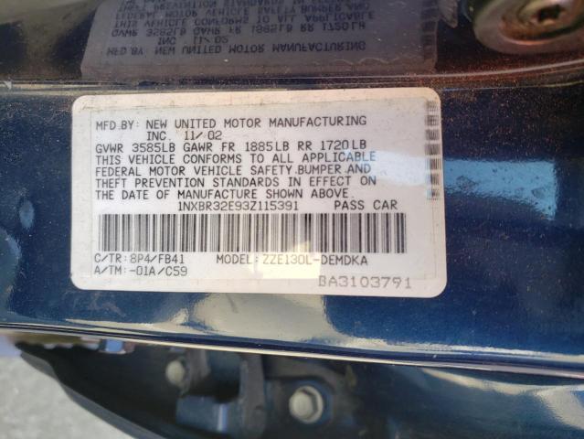 2003 Toyota Corolla Ce VIN: 1NXBR32E93Z115391 Lot: 61916804