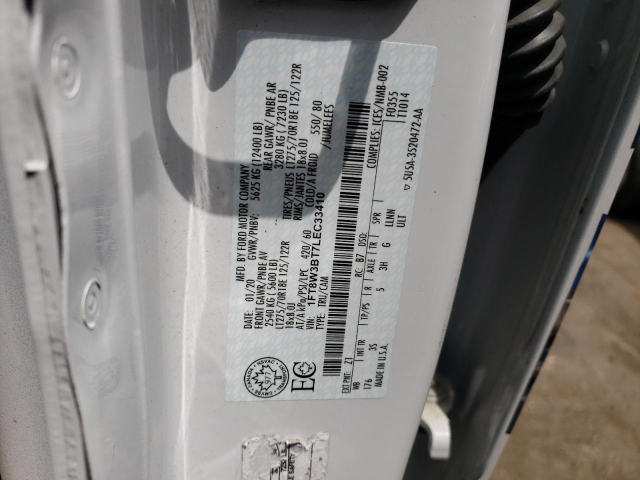 1FT8W3BT7LEC33410 2020 Ford F350 Super Duty