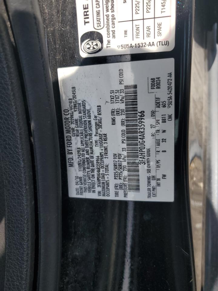 3FAHP0JG4AR359966 2010 Ford Fusion Sel