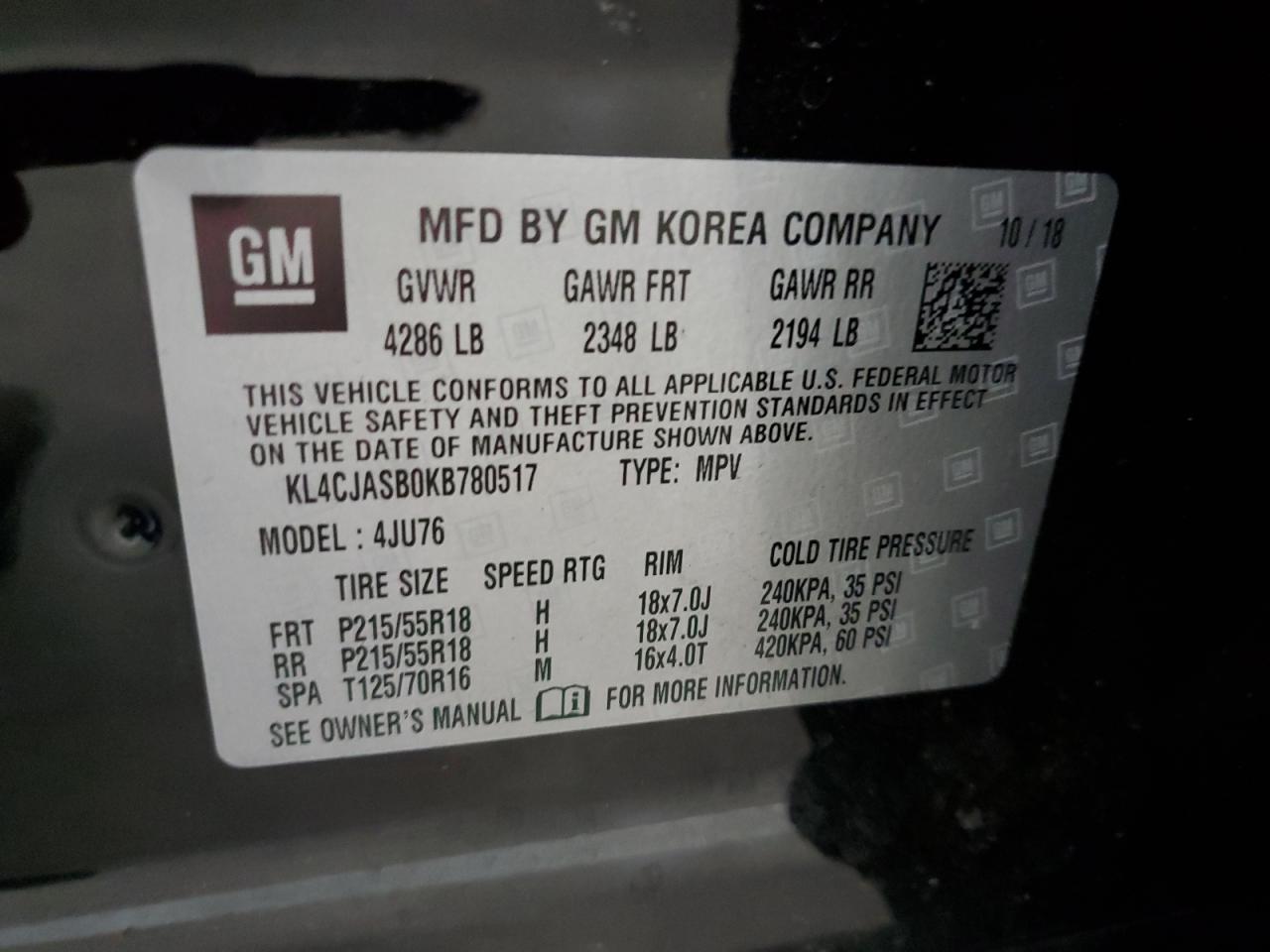 KL4CJASB0KB780517 2019 Buick Encore Preferred