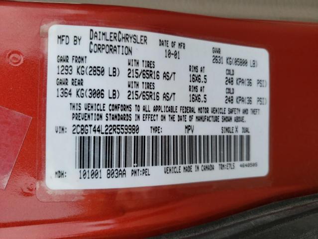 2002 Chrysler Town & Country Lx VIN: 2C8GT44L22R559980 Lot: 62069574