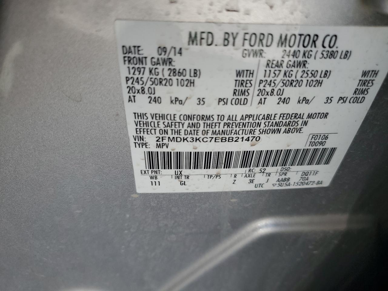 2FMDK3KC7EBB21470 2014 Ford Edge Limited