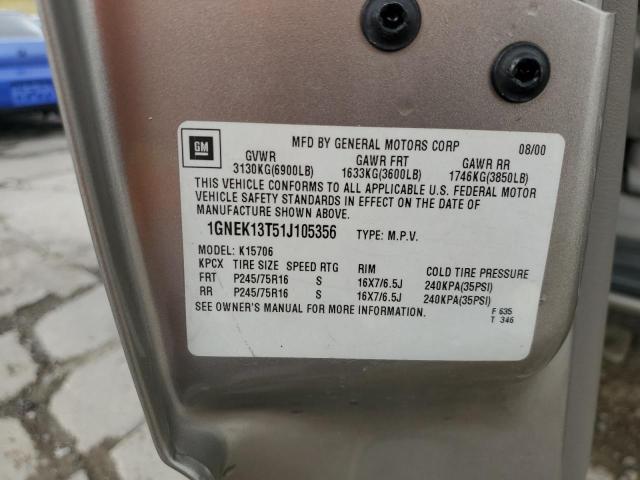 2001 Chevrolet Tahoe K1500 VIN: 1GNEK13T51J105356 Lot: 60339234