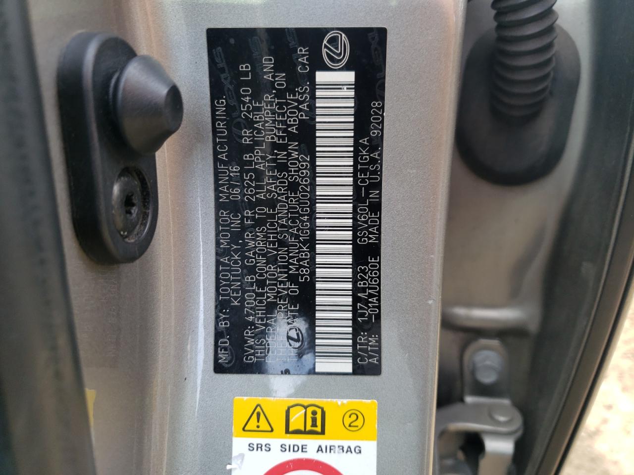 58ABK1GG4GU026992 2016 Lexus Es 350