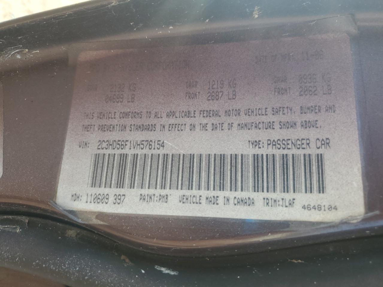 2C3HD56F1VH576154 1997 Chrysler Concorde Lx