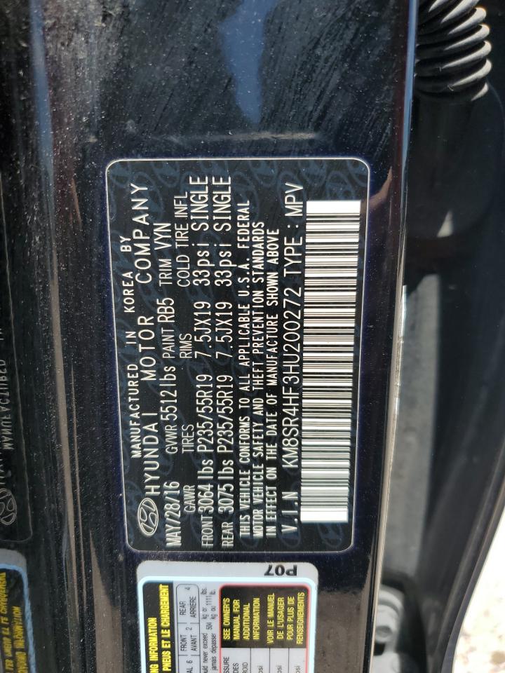 KM8SR4HF3HU200272 2017 Hyundai Santa Fe Se Ultimate